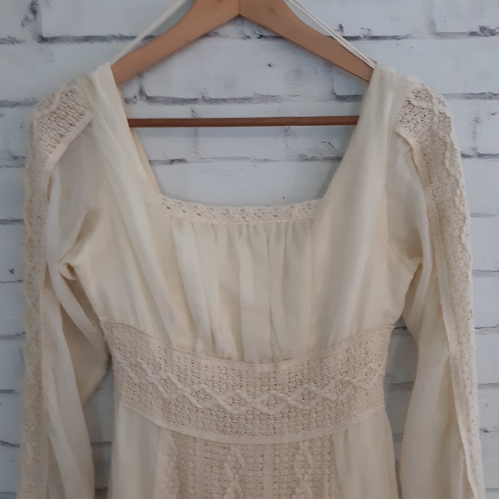 Vintage Prairie Dress Crochet Ruffle Ivory Size Small - Picture 2 of 7